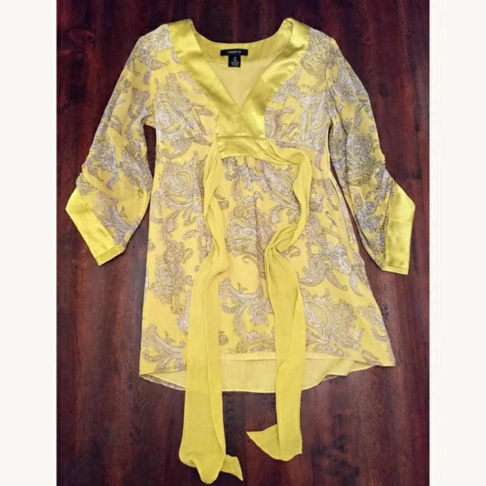 Silk Paisley Print Blouse in Yellow, White & Gray